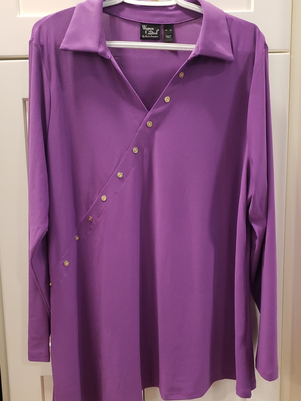 Purple Long-Sleeve Asymmetrical Button Shirt